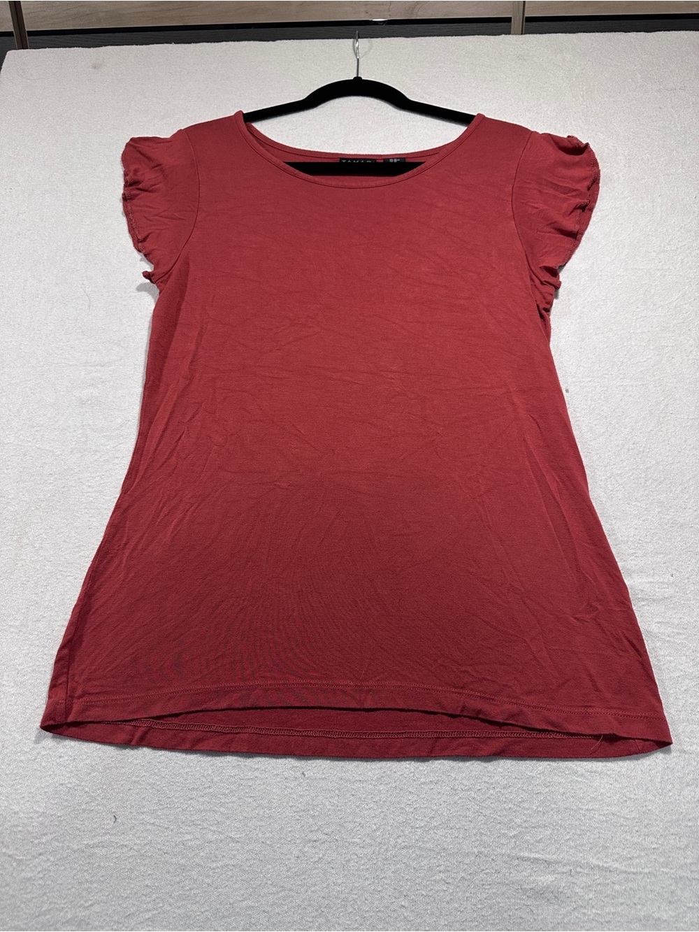 Tahari Coral Red Ruffle Sleeve Short-Sleeve Tee